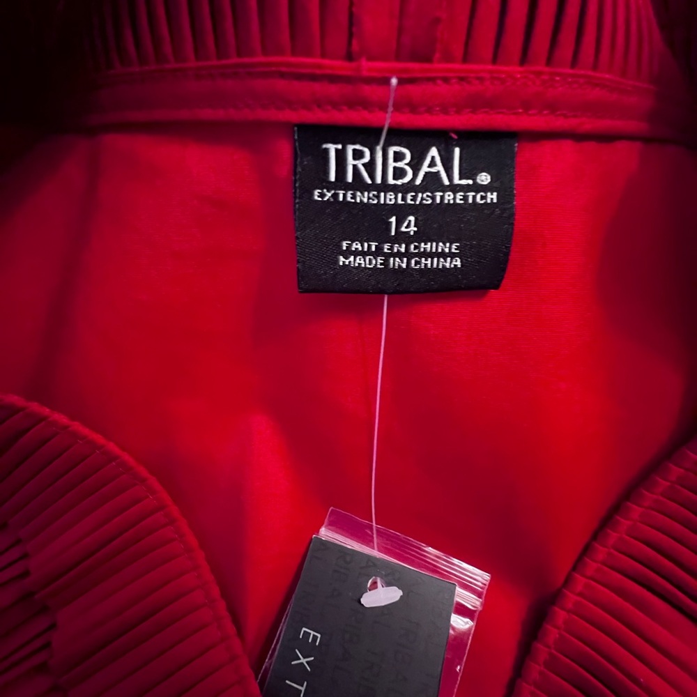 Tribal Ruffle Neck Red Shirt Blouse Sleeveless Classic Top Office - Picture 6 of 11